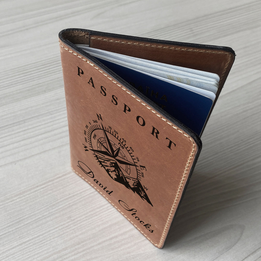 Personalized engraved Compas Leather Passport Cover Holder photo №12