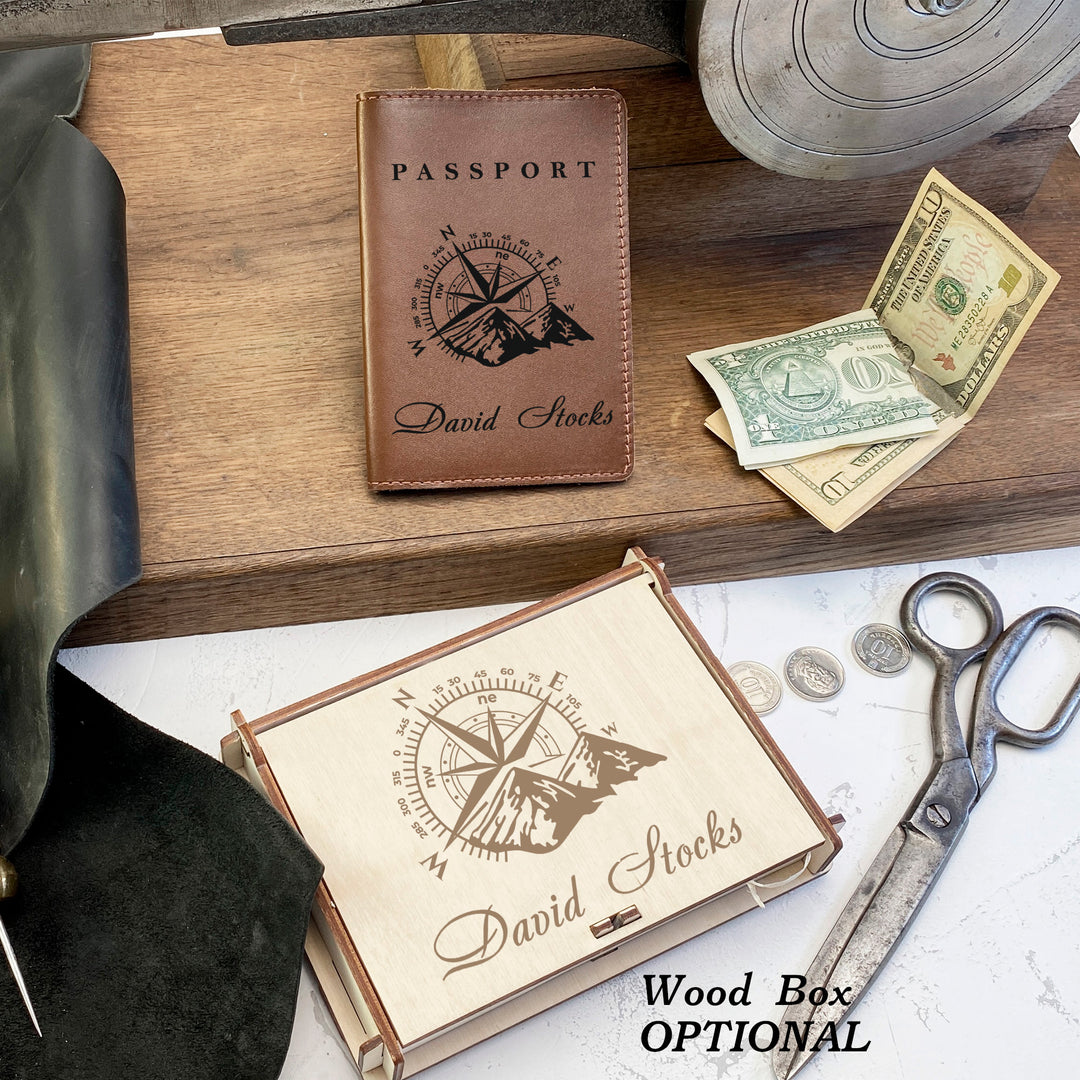 Personalized engraved Compas Leather Passport Cover Holder photo №14