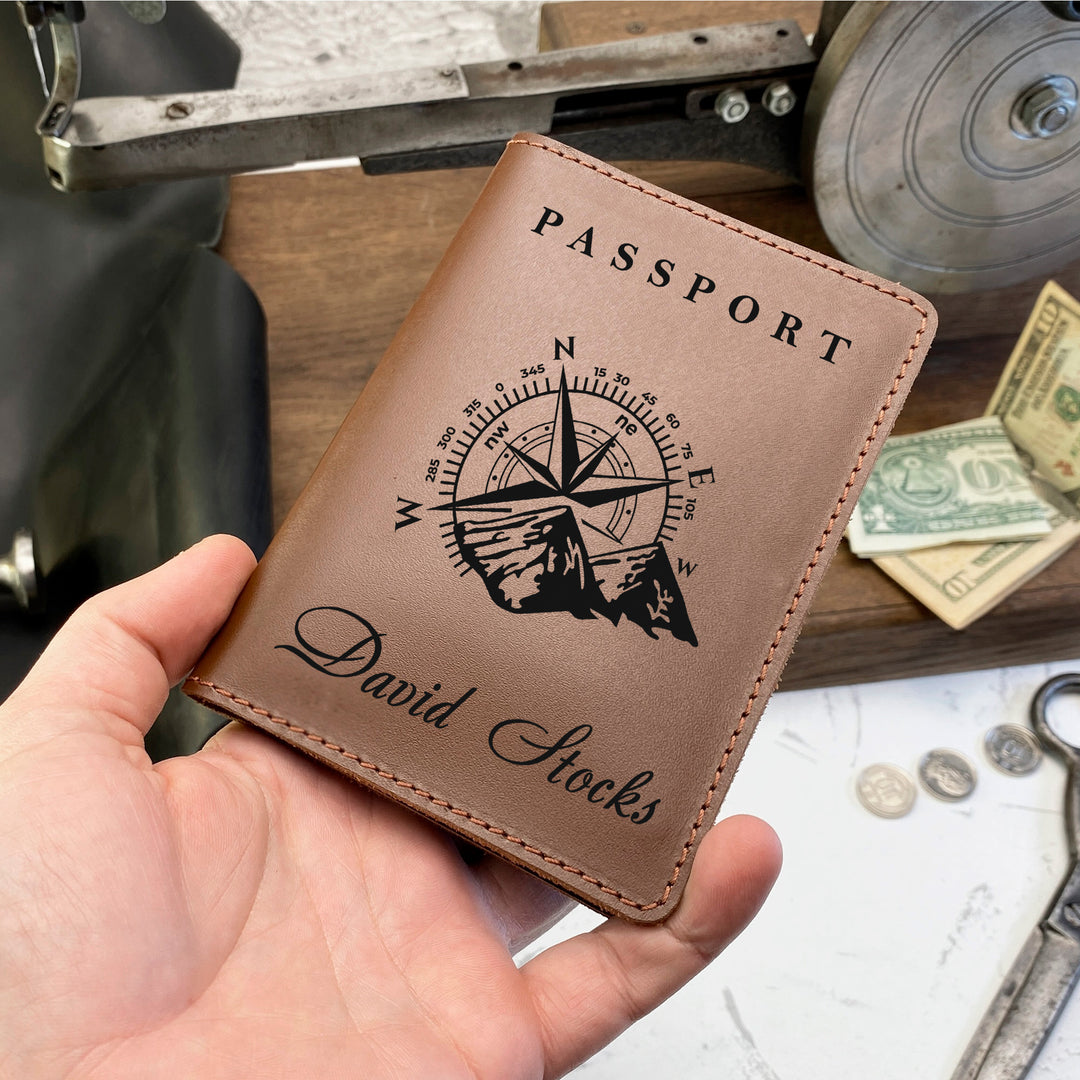 Personalized engraved Compas Leather Passport Cover Holder photo №3