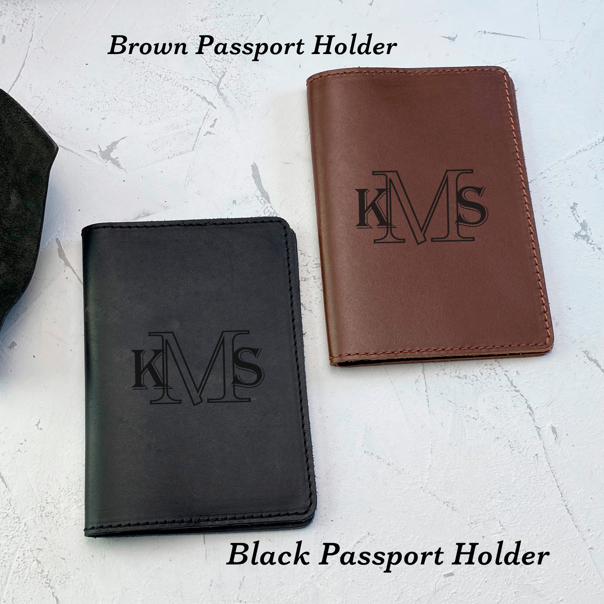Personalized engraved Initials Leather Passport Cover Holder
