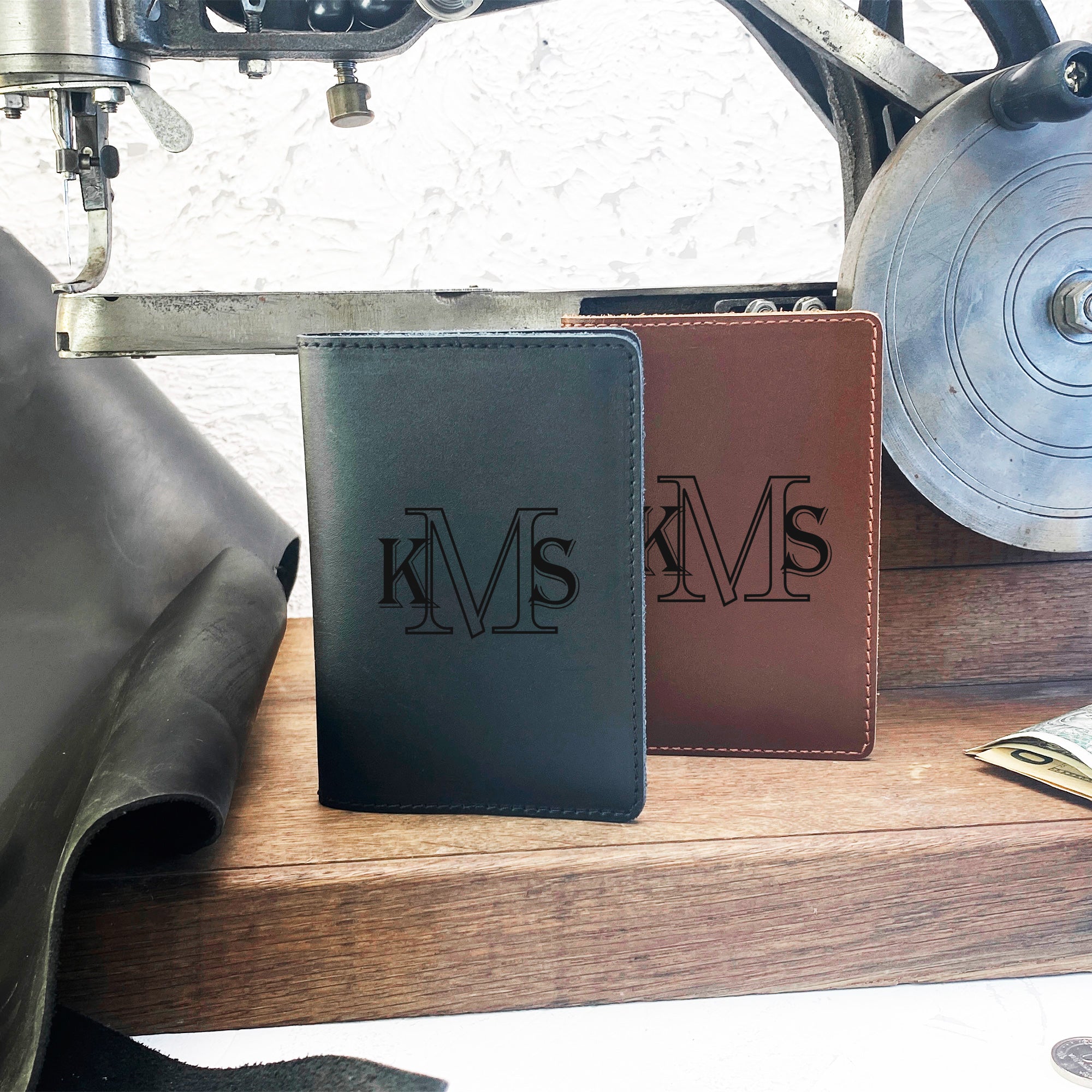 Personalized engraved Initials Leather Passport Cover Holder