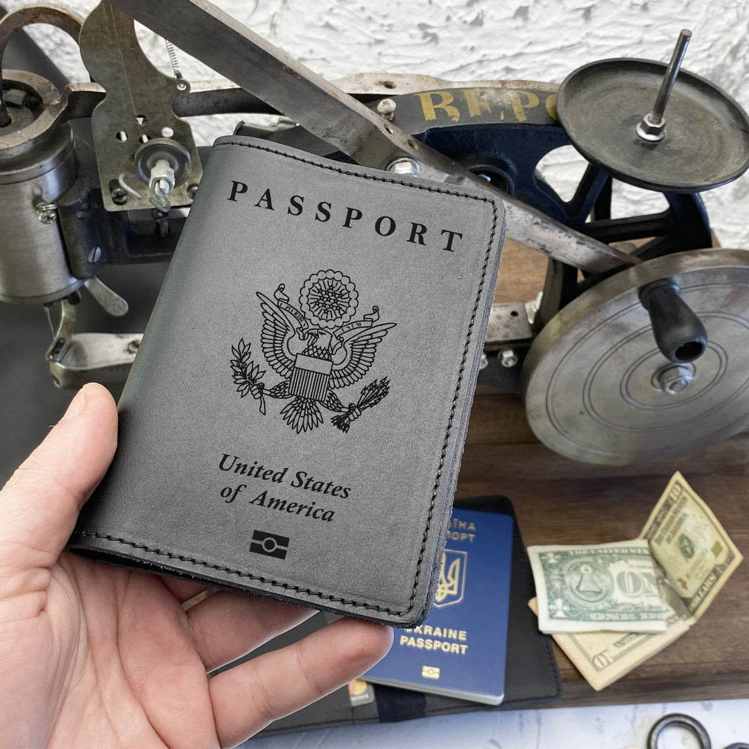 Personalized engraved Logo Leather Passport Cover Holder photo