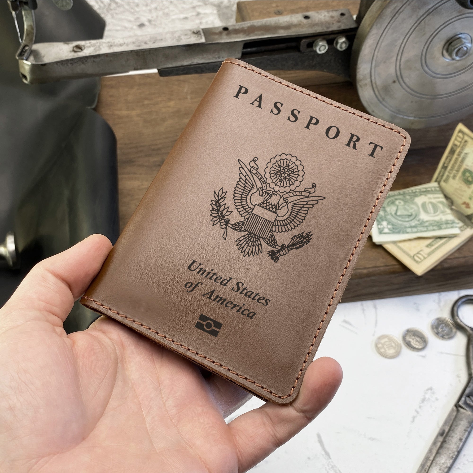 Personalized engraved Logo Leather Passport Cover Holder