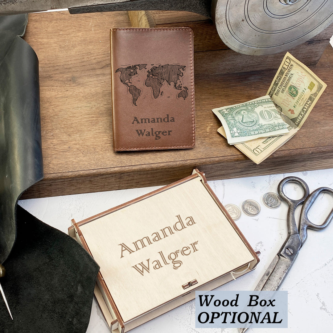 Personalized engraved Maps Leather Passport Cover Holder photo №5
