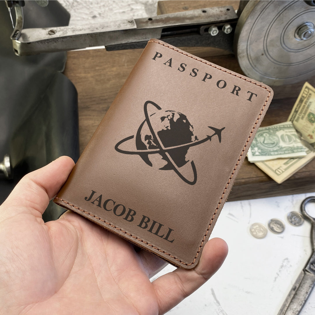 Personalized engraved World Leather Passport Cover Holder photo