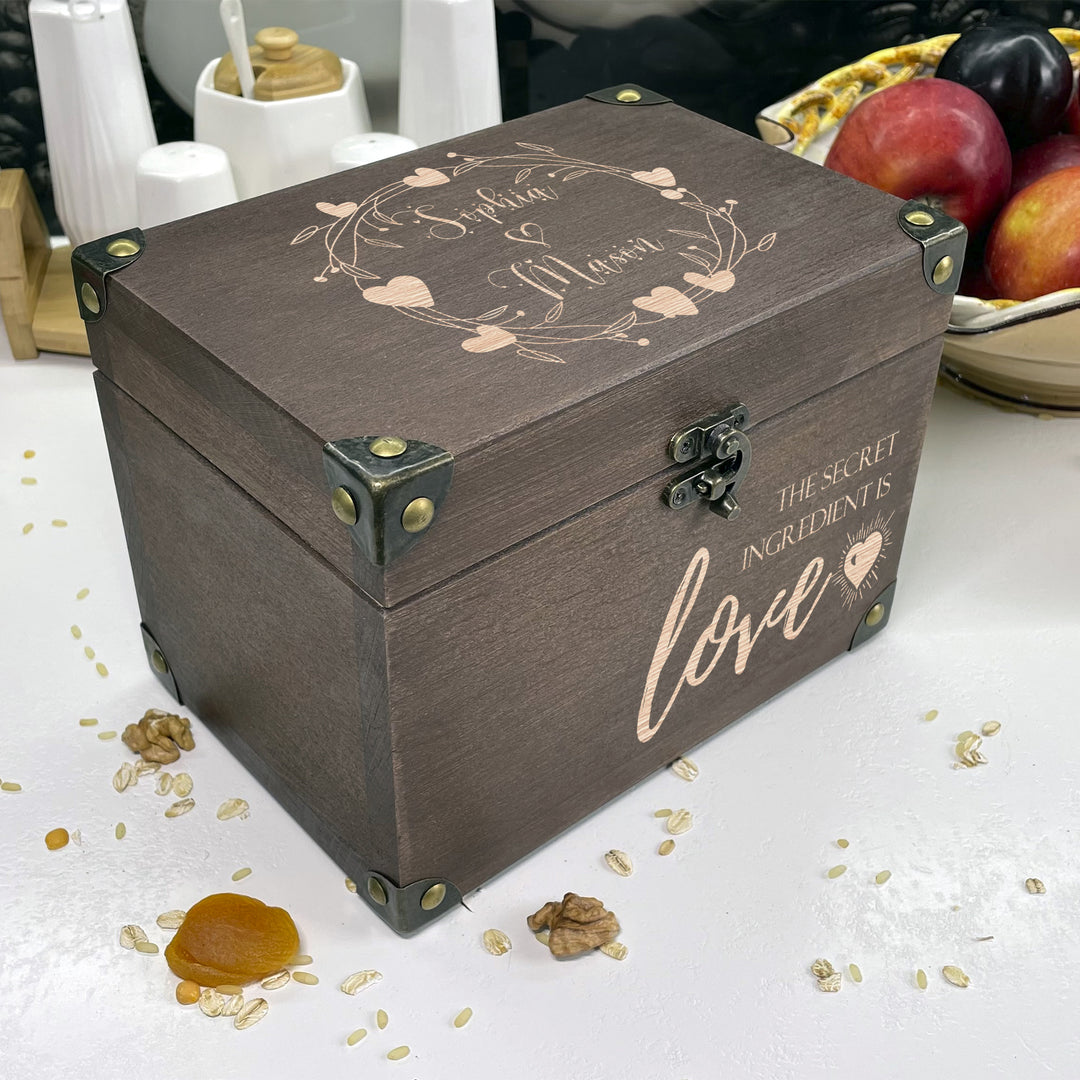 Personalized Recipe Box with Dividers and Cards Love Recipes engraving photo №5