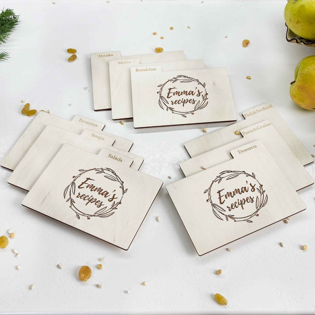 Personalized Recipe Box with Dividers and Cards Love Recipes engraving photo №12
