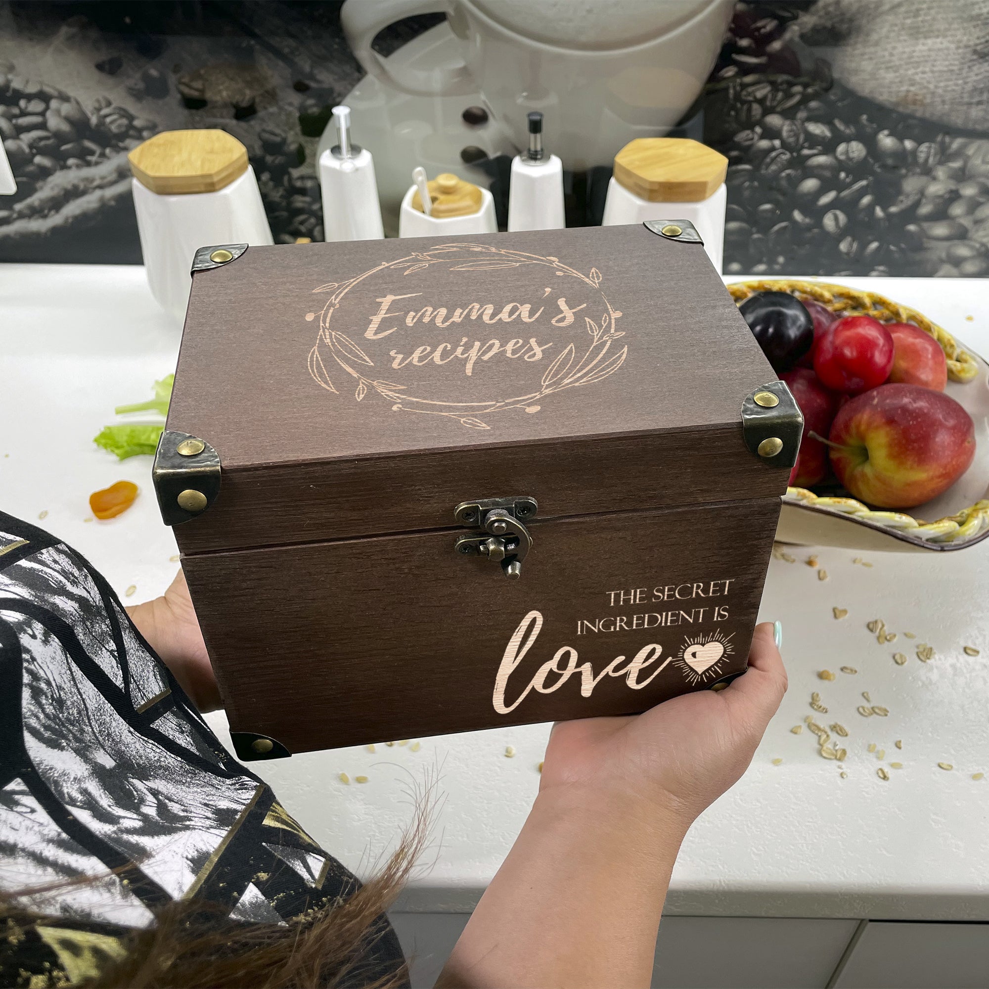 Personalized Recipe Box with Dividers and Cards Love Recipes engraving