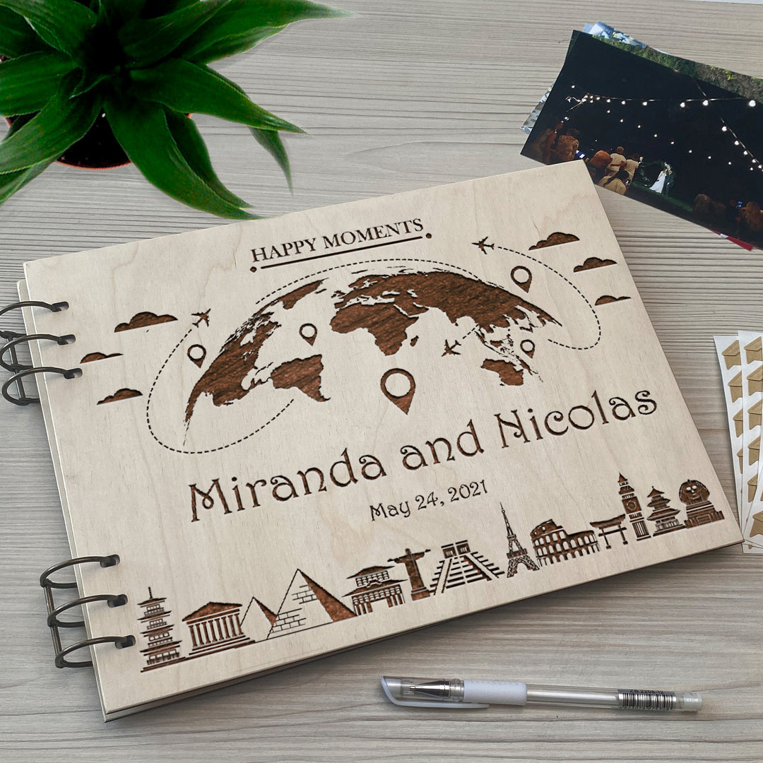 Personalized photo album cover and Globe engraving photo №5