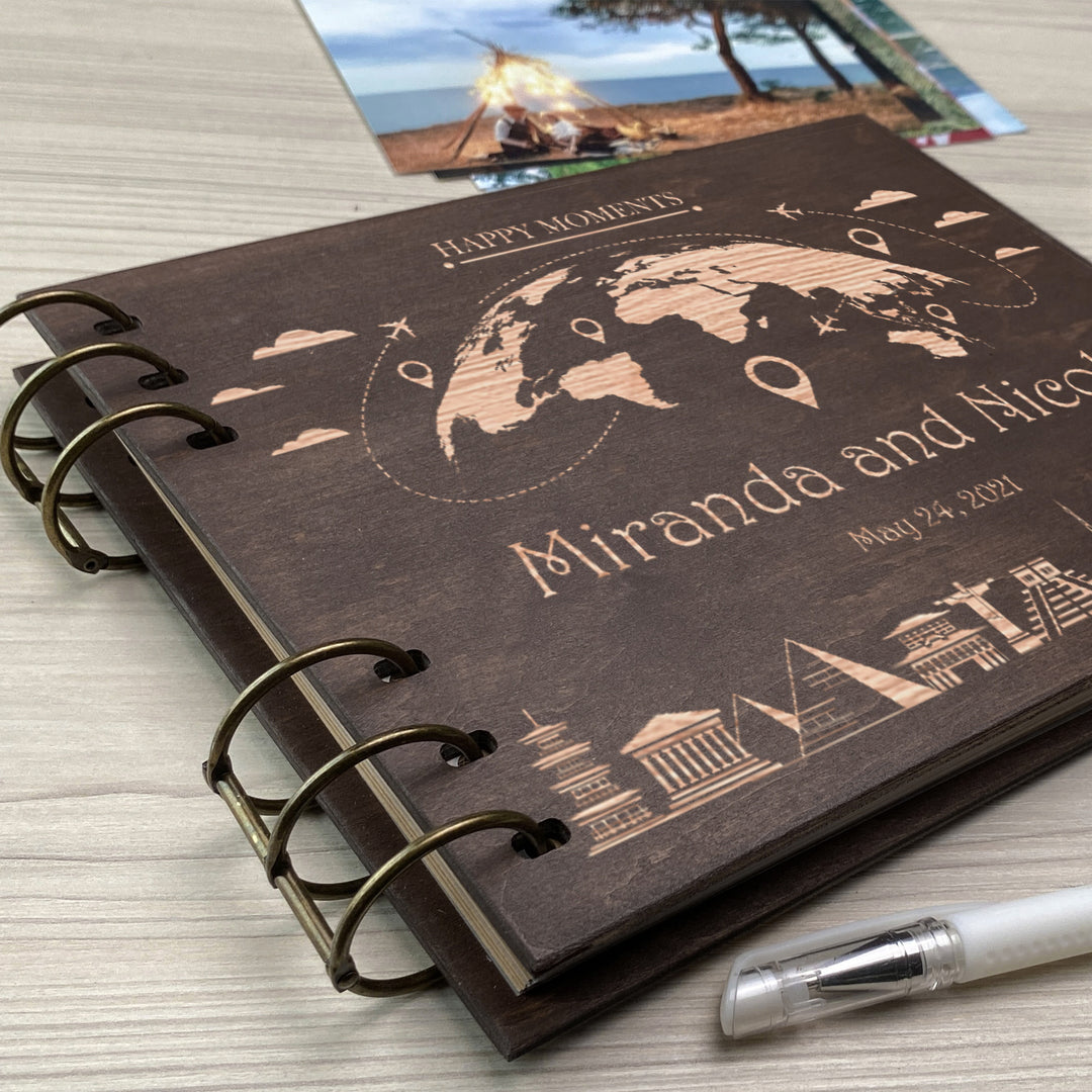 Personalized photo album cover and Globe engraving photo