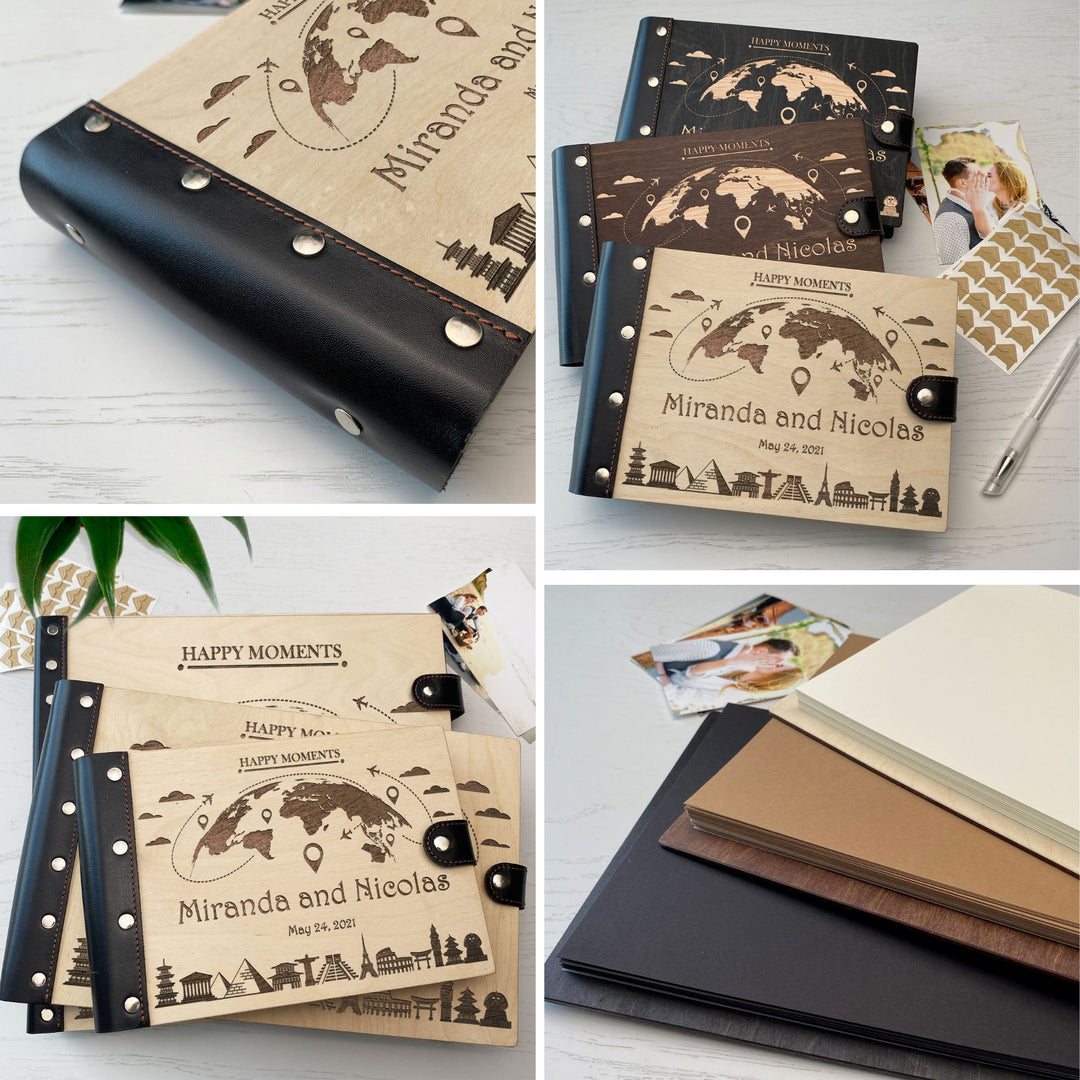 Personalized photo album with leather cover and Globe engraving photo №7