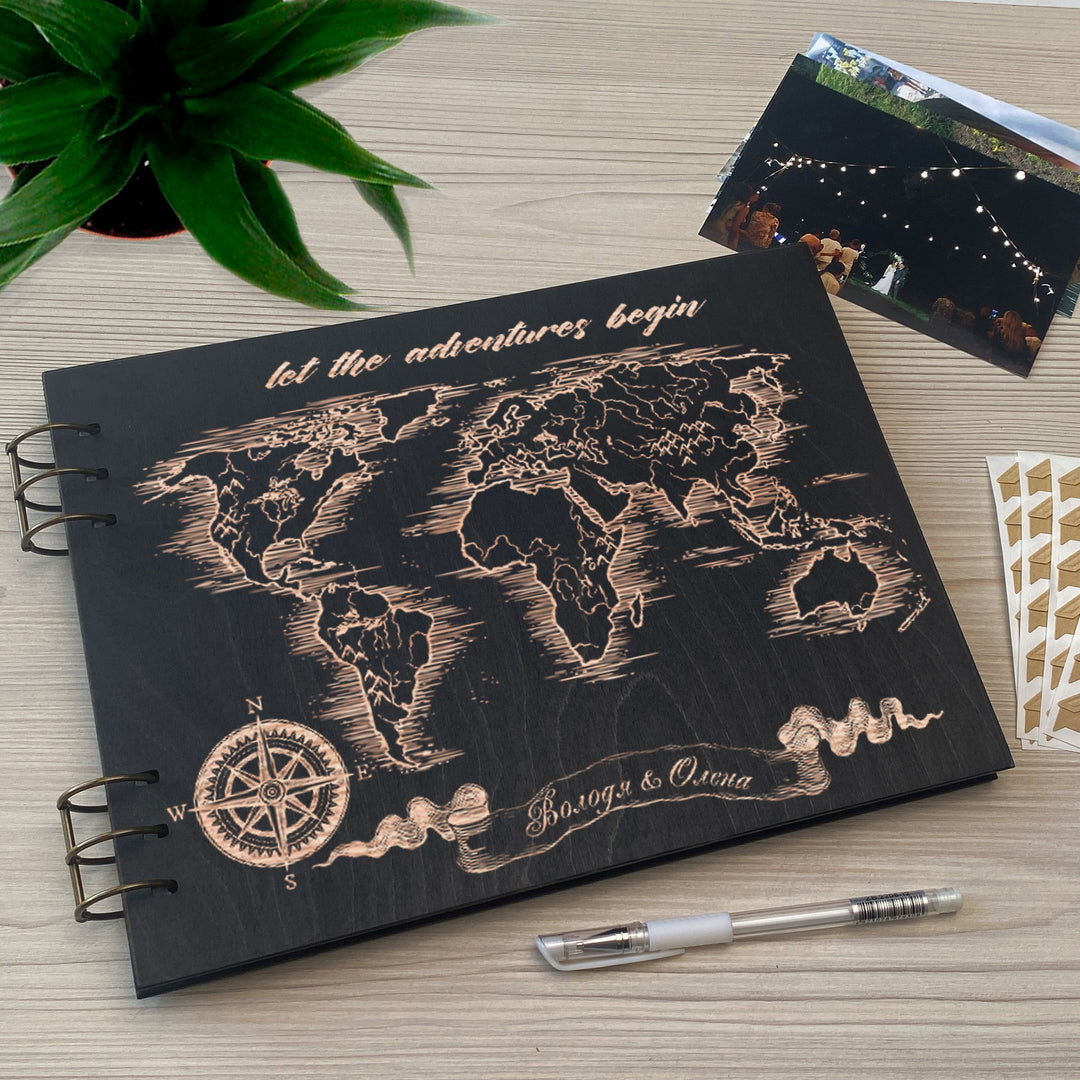 Personalized photo album cover and Map_mountain engraving photo