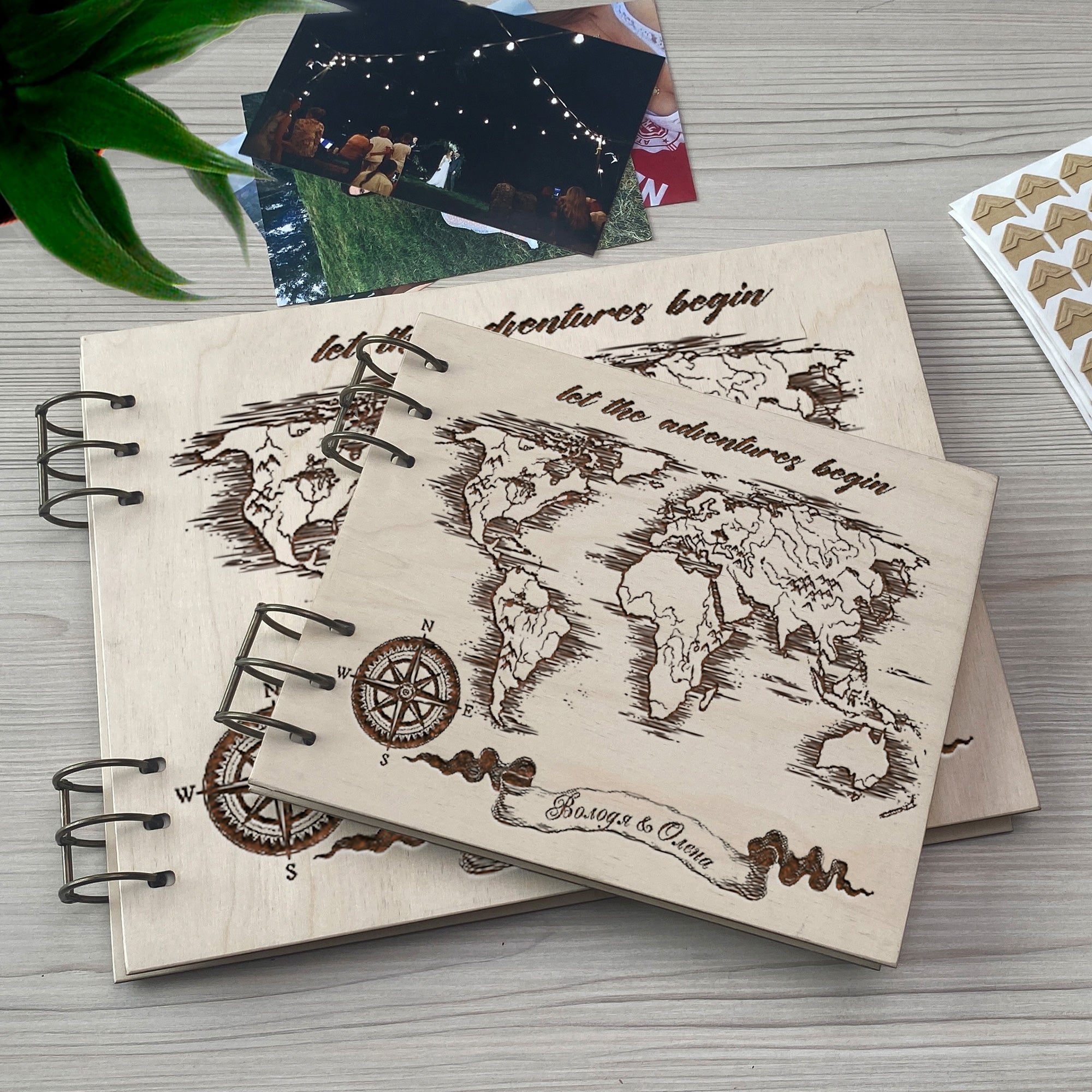 Personalized photo album cover and Map_mountain engraving