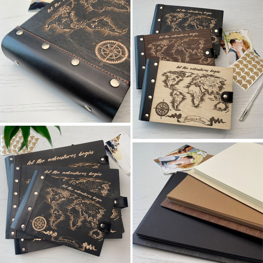 Personalized photo album with leather cover and Map-Mountains engraving photo №6