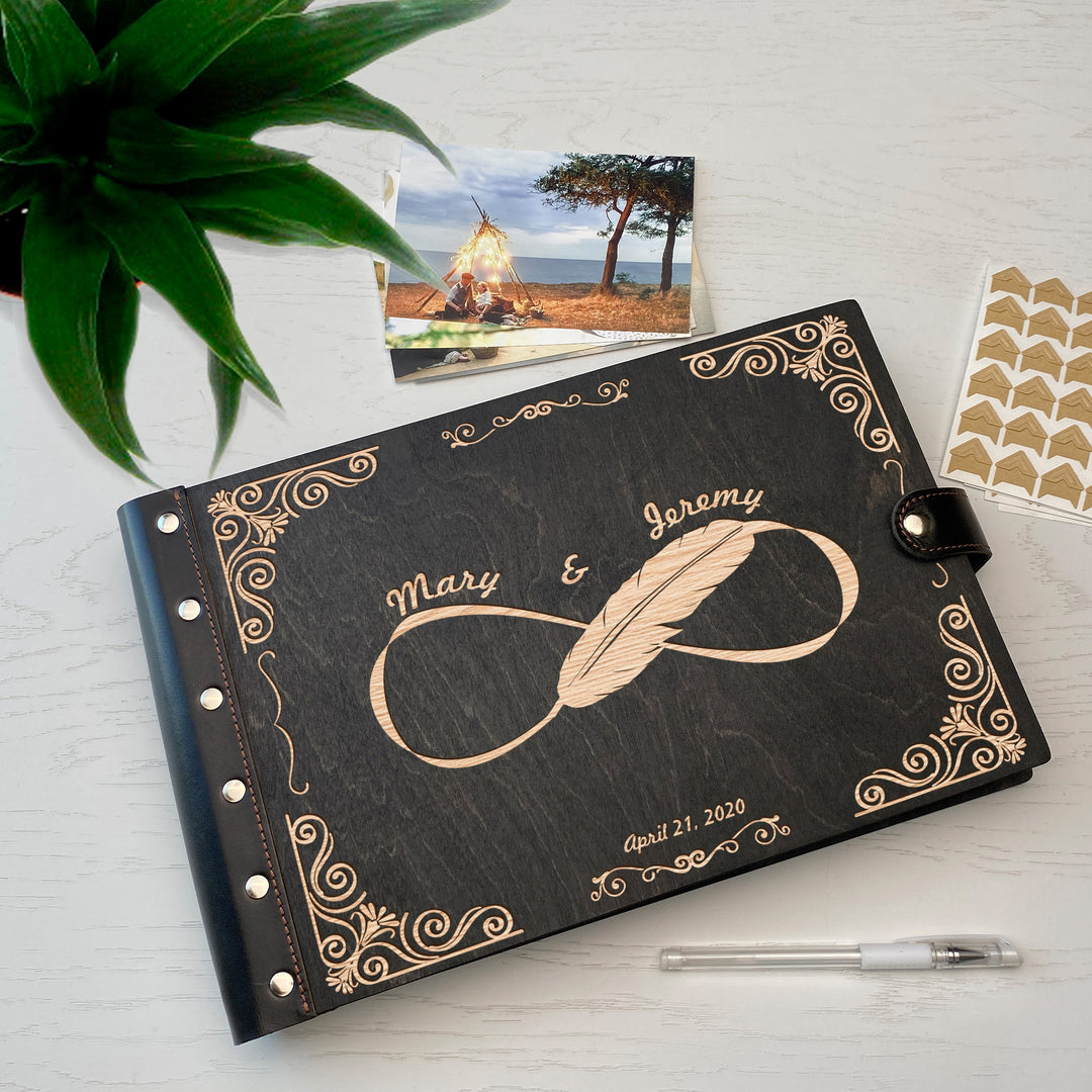 Personalized photo album with leather cover and Infinity engraving photo №2