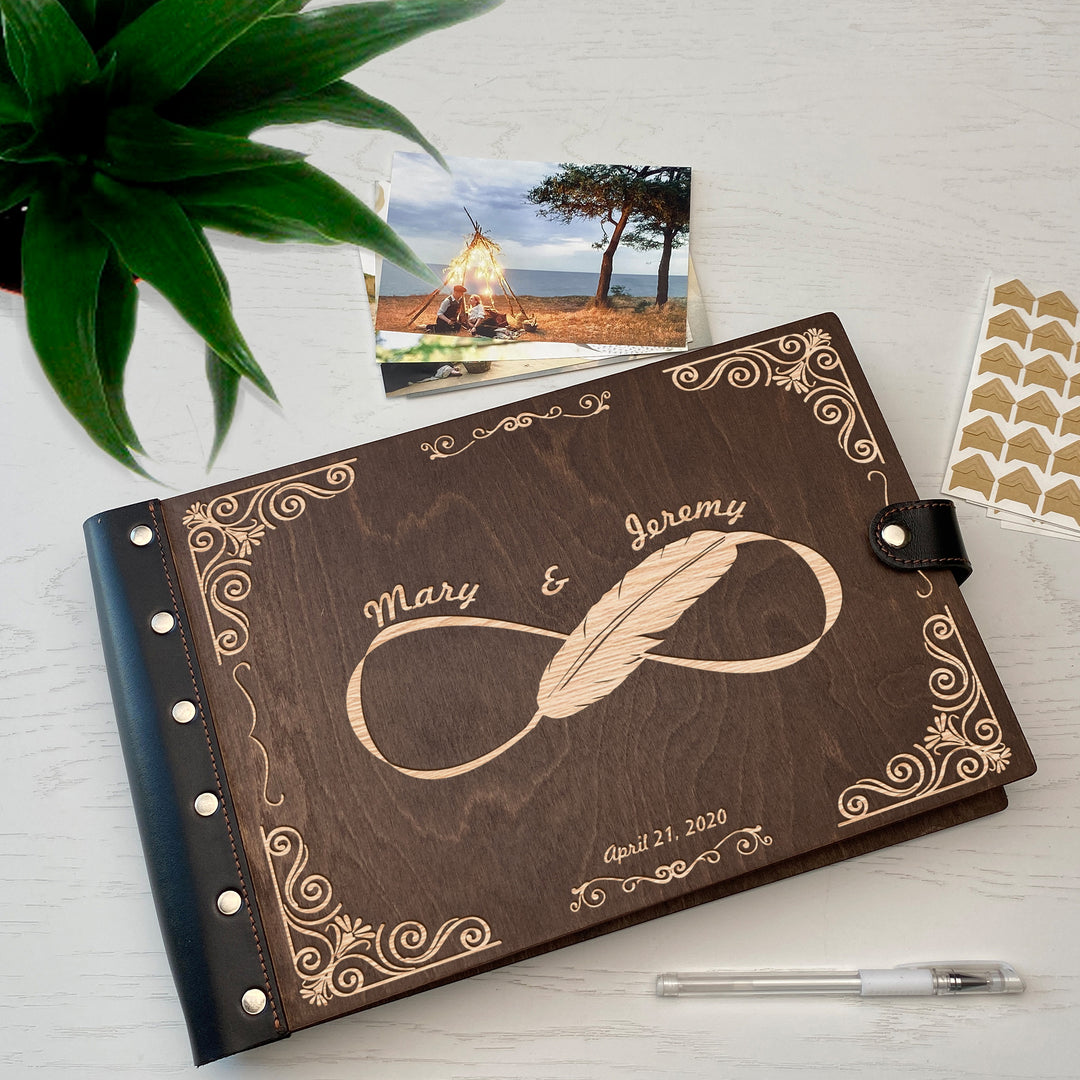 Personalized photo album with leather cover and Infinity engraving photo №3