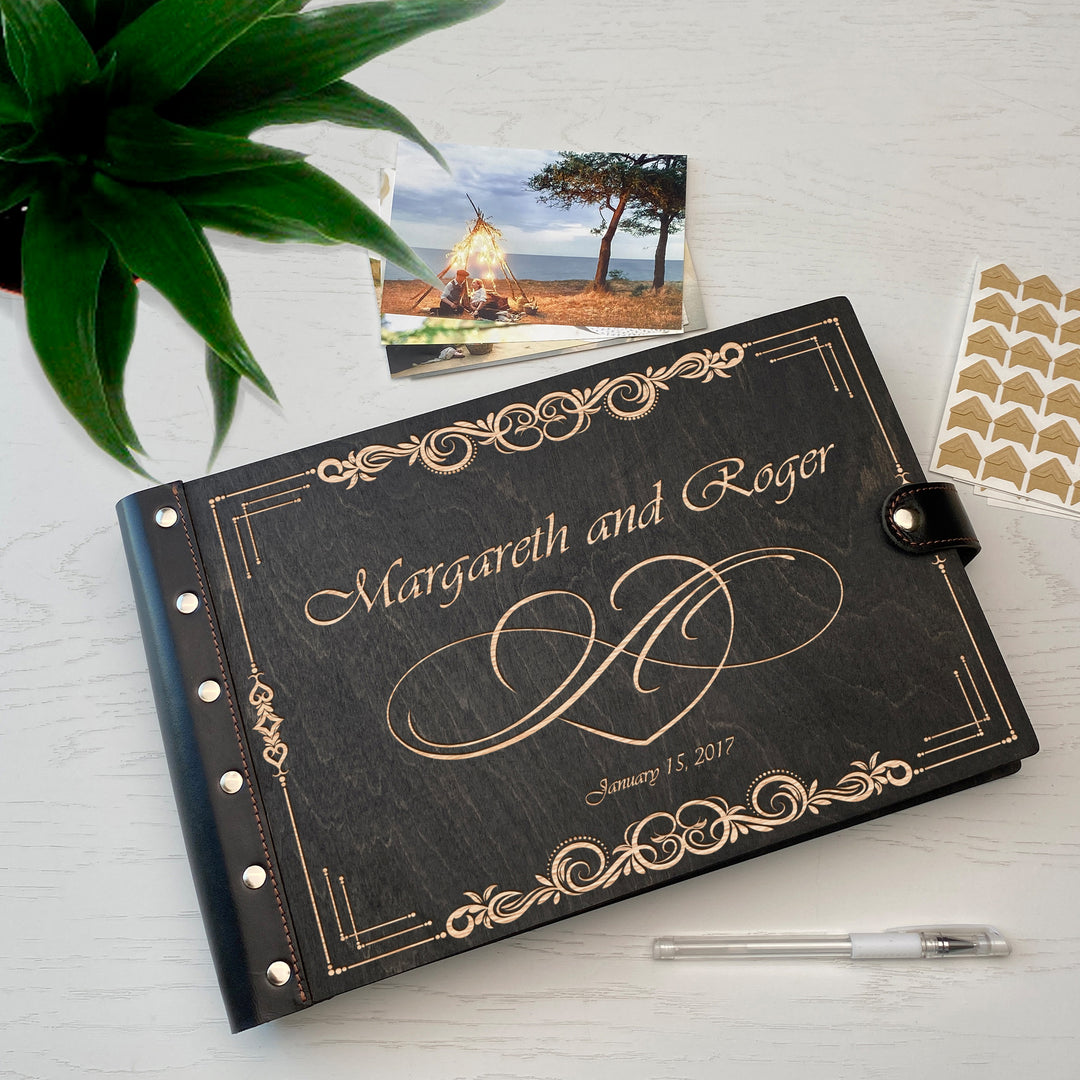 Personalized photo album with leather cover and Love engraving photo