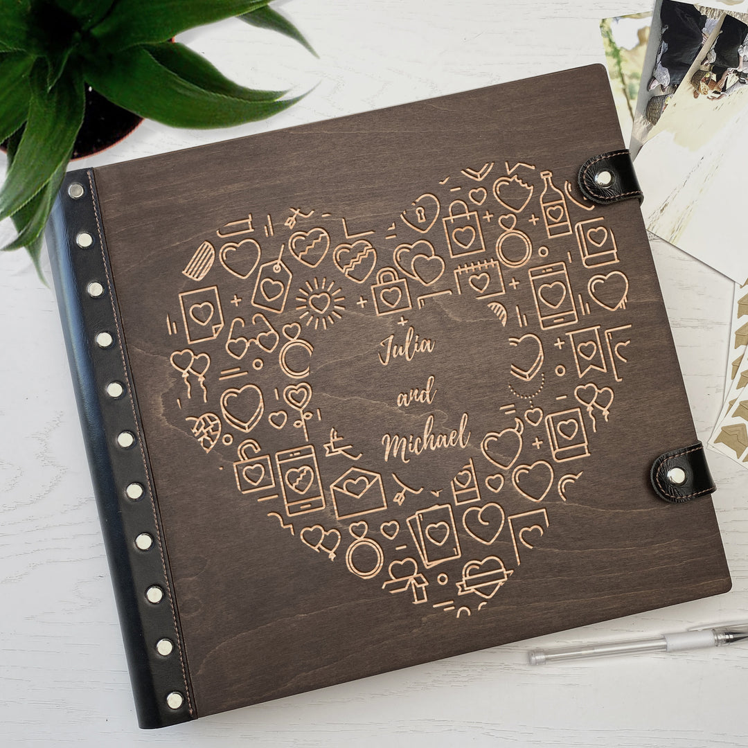 Personalized photo album with leather cover and Heart engraving photo №5