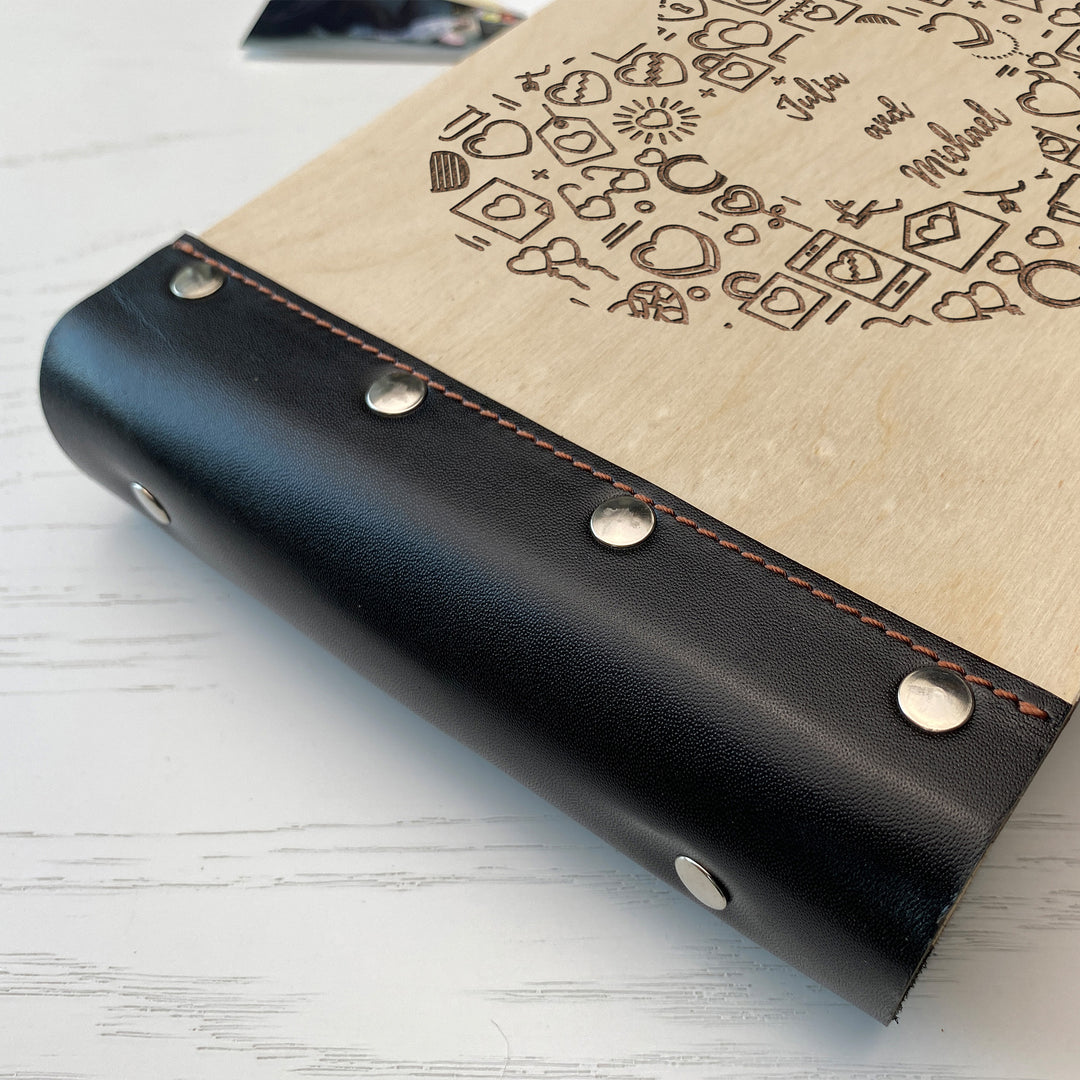 Personalized photo album with leather cover and Heart engraving photo №8