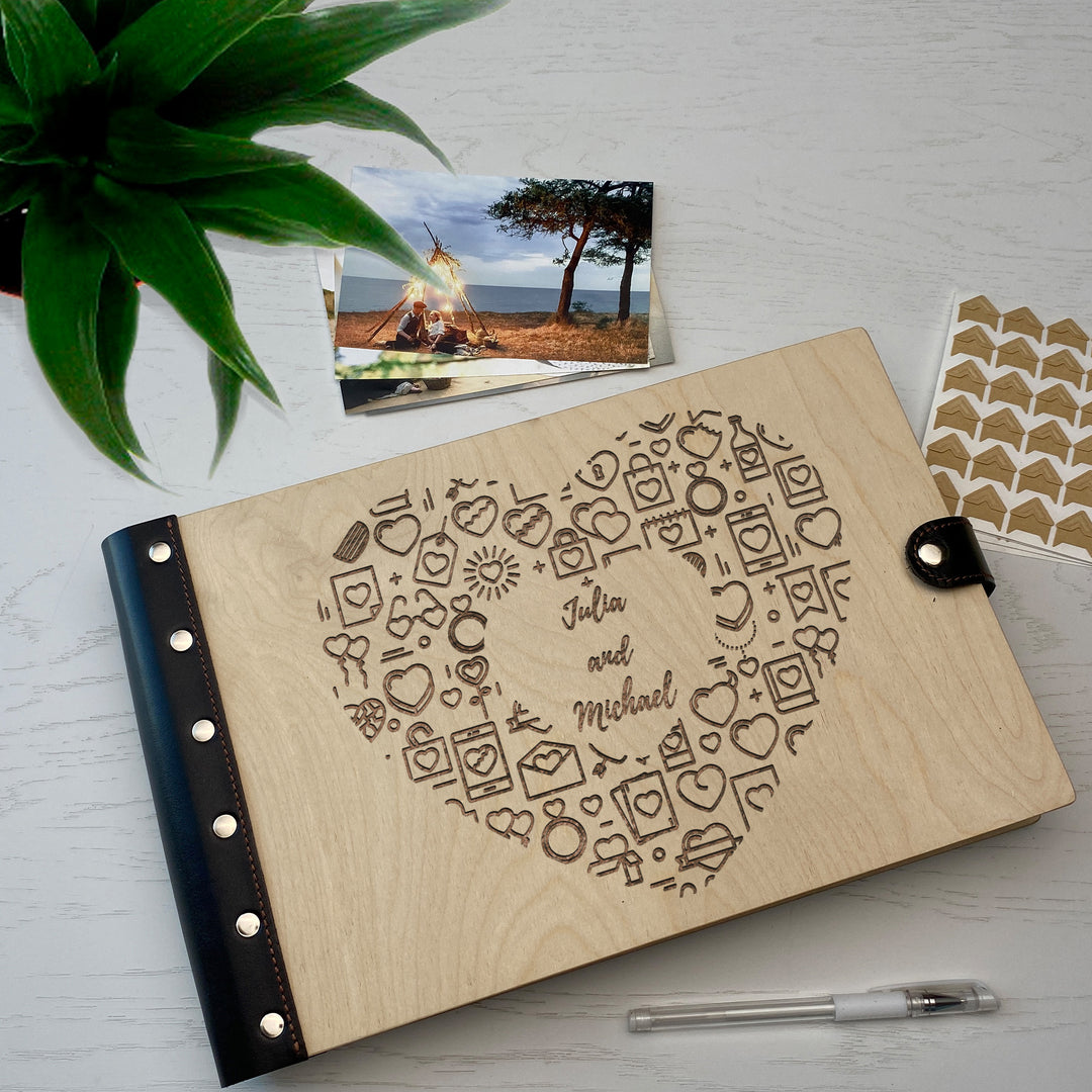 Personalized photo album with leather cover and Heart engraving photo №4