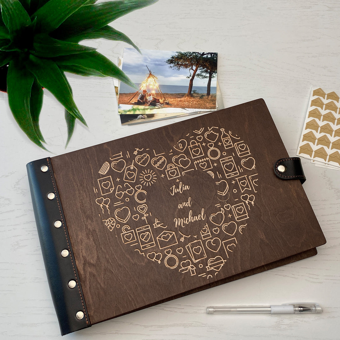 Personalized photo album with leather cover and Heart engraving photo №6