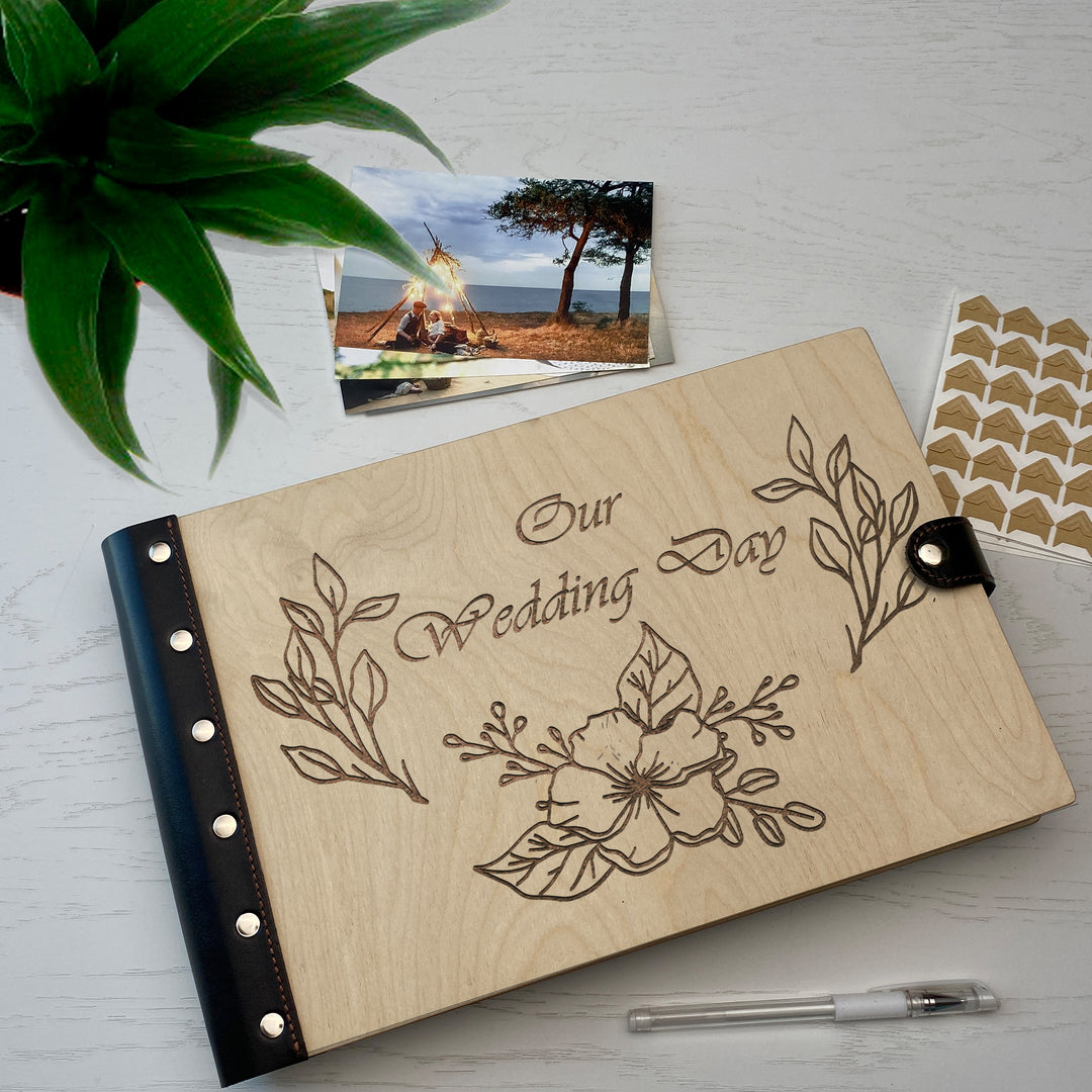 Personalized photo album with leather cover and Wedding day engraving photo №6
