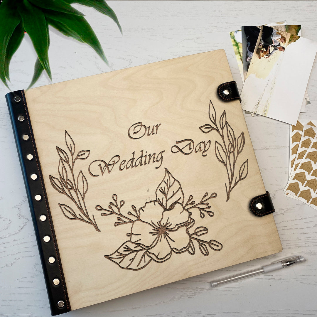 Personalized photo album with leather cover and Wedding day engraving photo №7