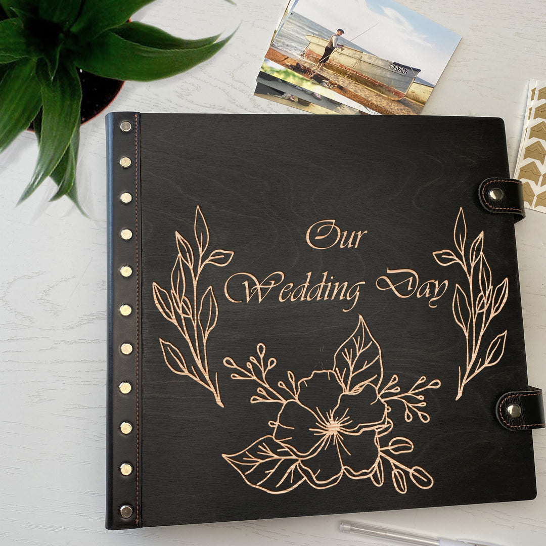 Personalized photo album with leather cover and Wedding day engraving photo №5