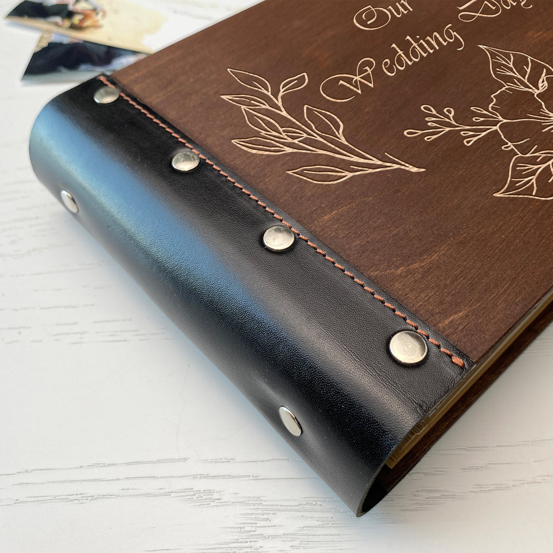 Personalized photo album with leather cover and Wedding day engraving photo №3