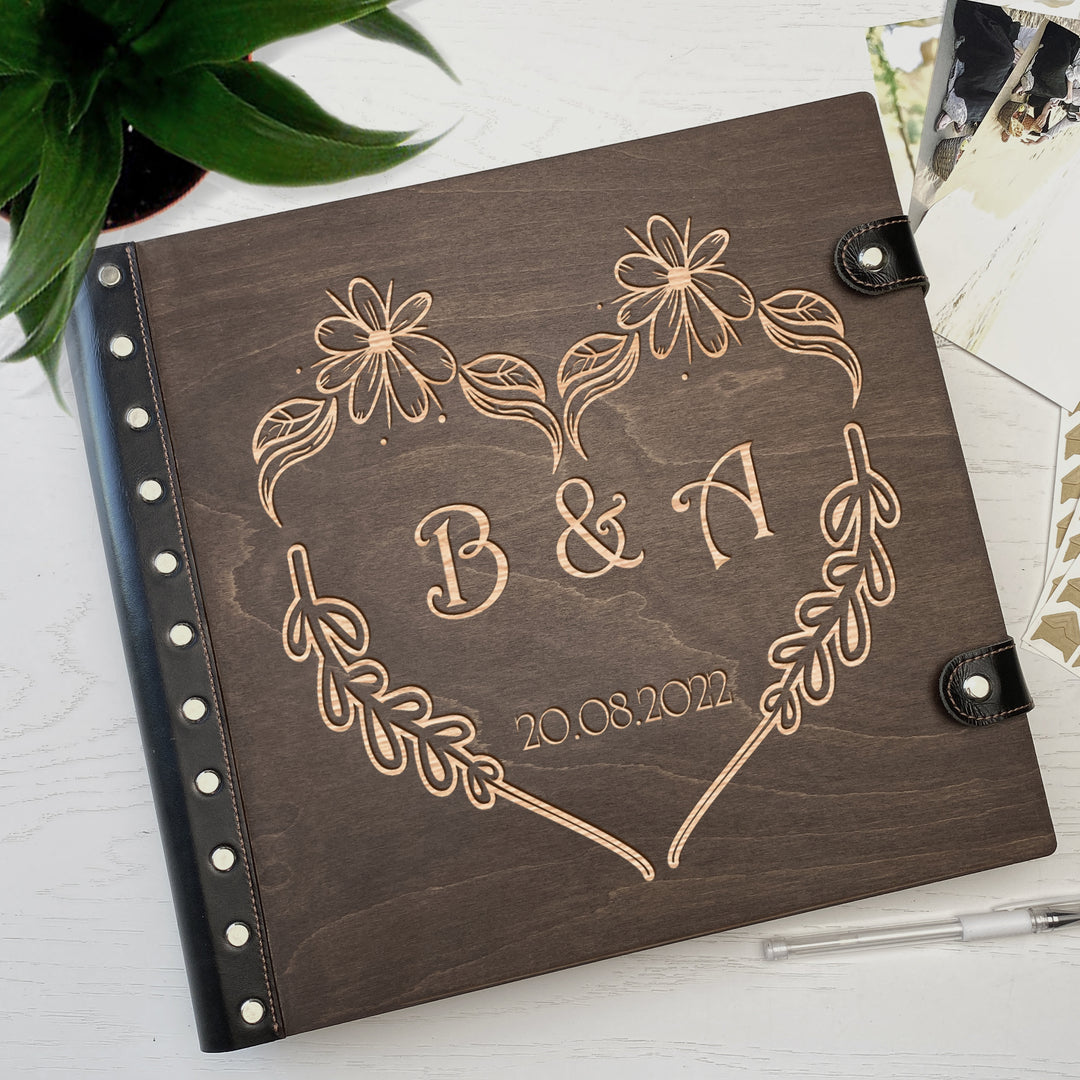 Personalized photo album with leather cover and Wedding initials engraving photo №6