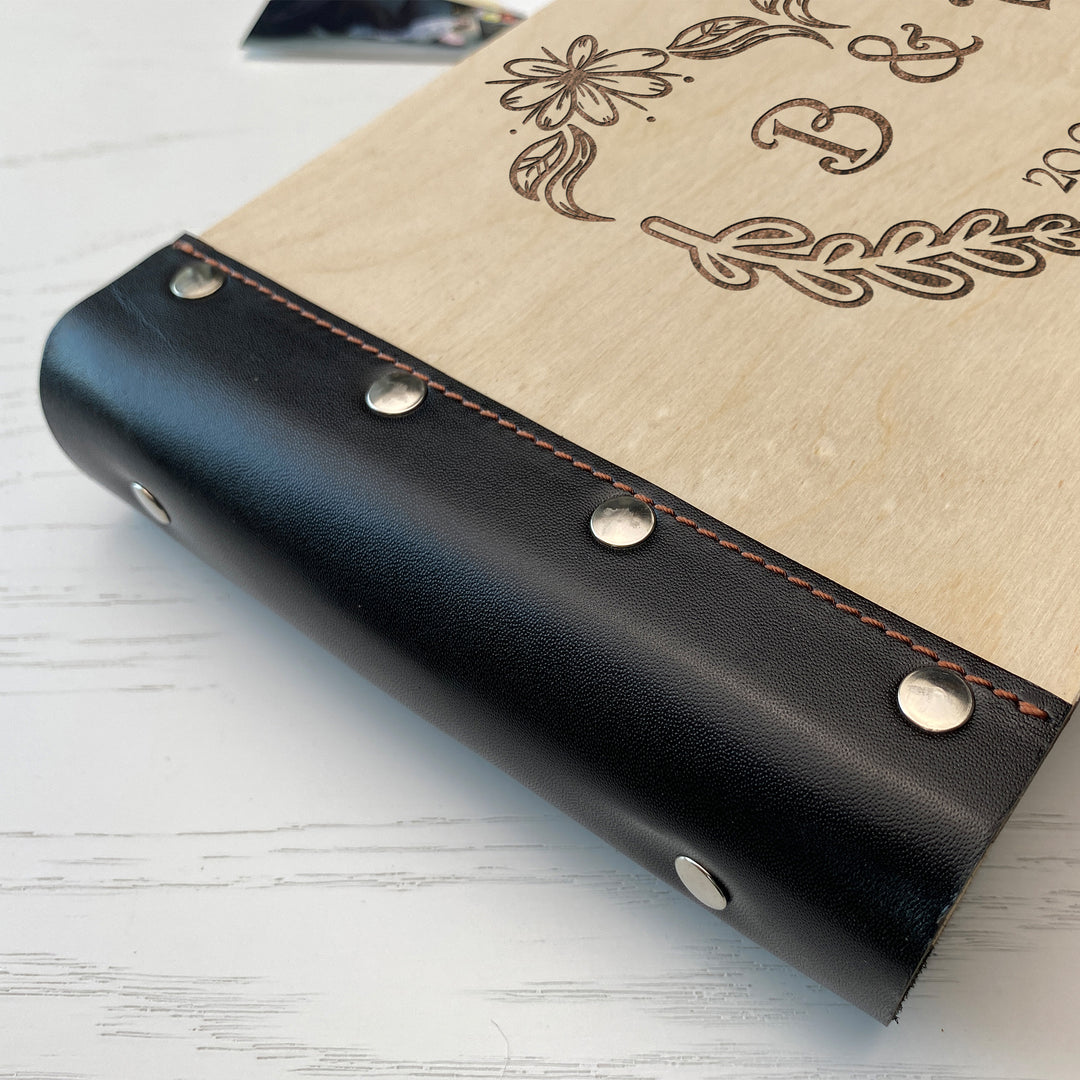 Personalized photo album with leather cover and Wedding initials engraving photo №3