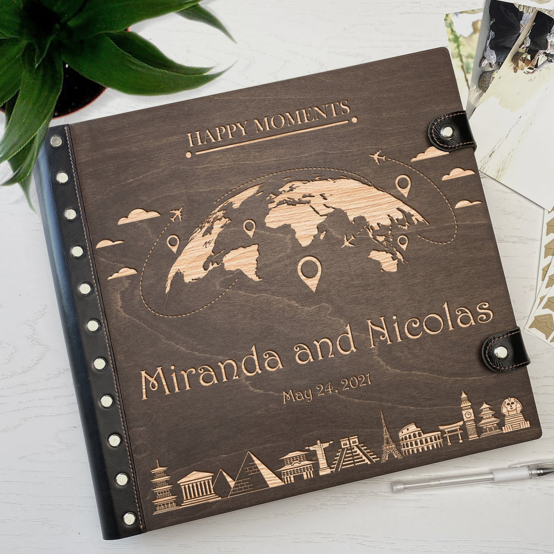 Personalized photo album with leather cover and Globe engraving photo №6