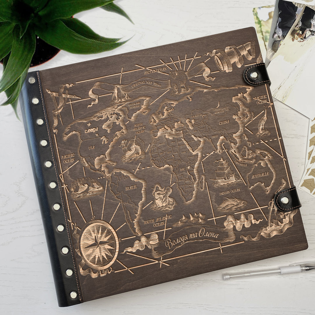 Personalized photo album with leather cover and My World engraving photo №2