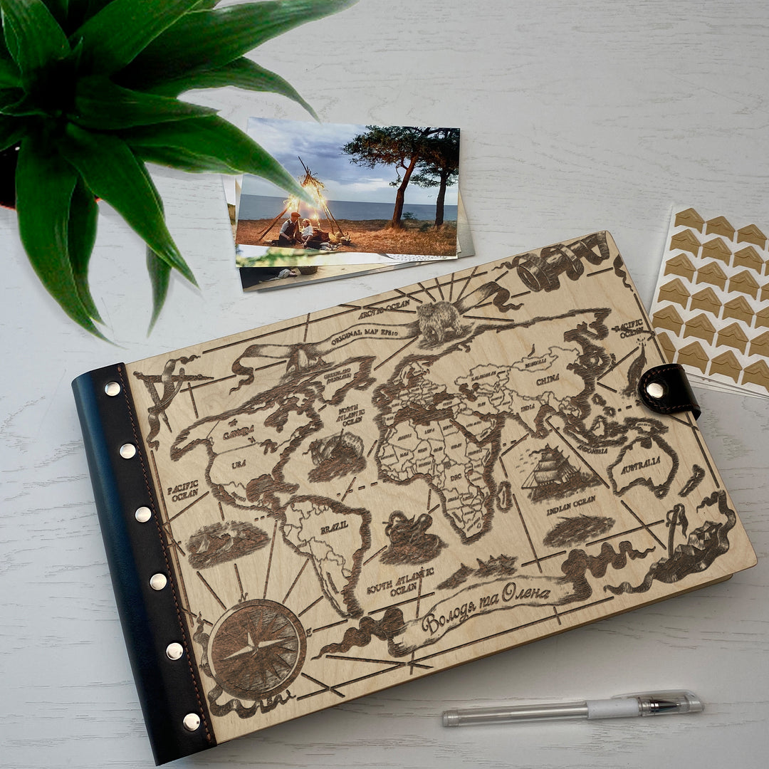 Personalized photo album with leather cover and My World engraving photo №5