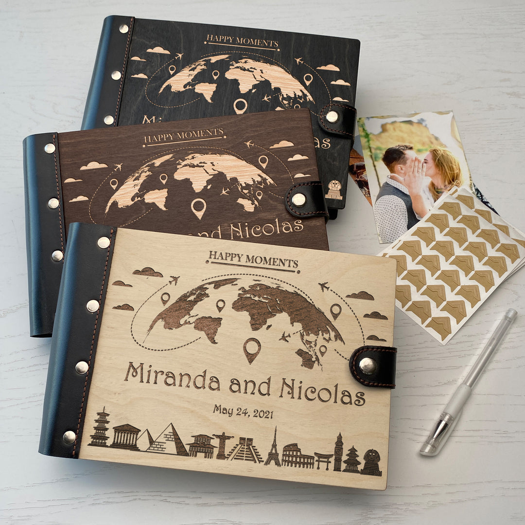 Personalized photo album with leather cover and Globe engraving photo №8