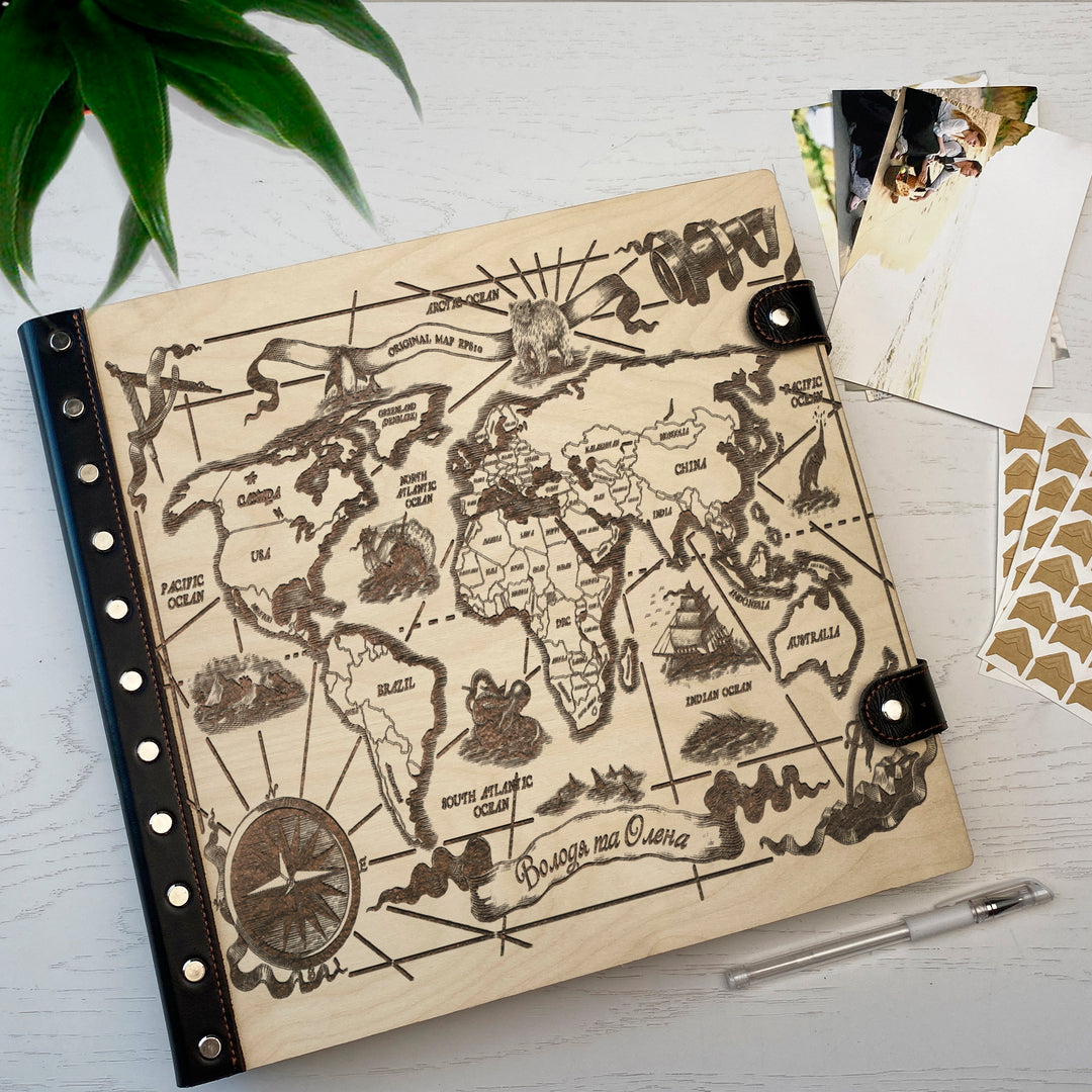 Personalized photo album with leather cover and My World engraving photo №6