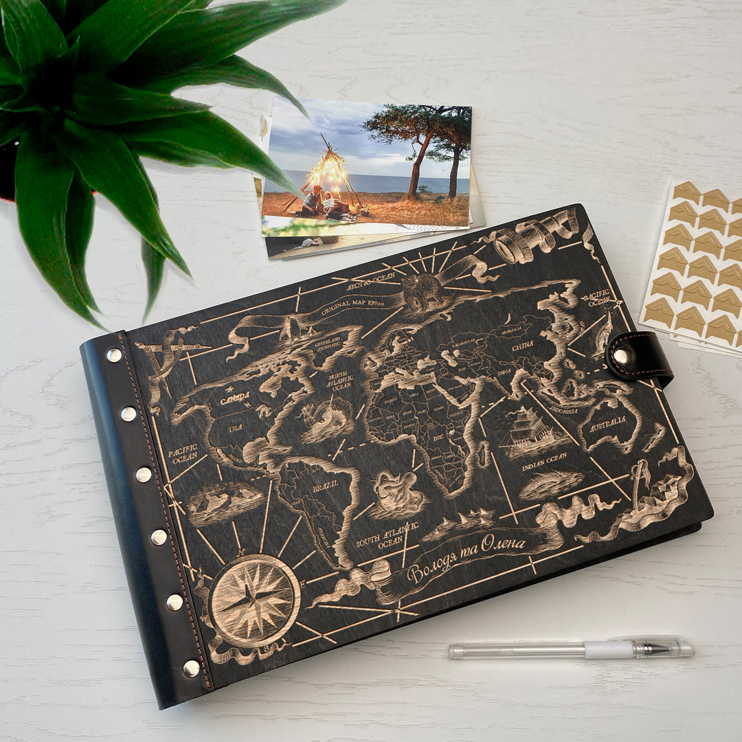 Personalized photo album with leather cover and My World engraving photo №3