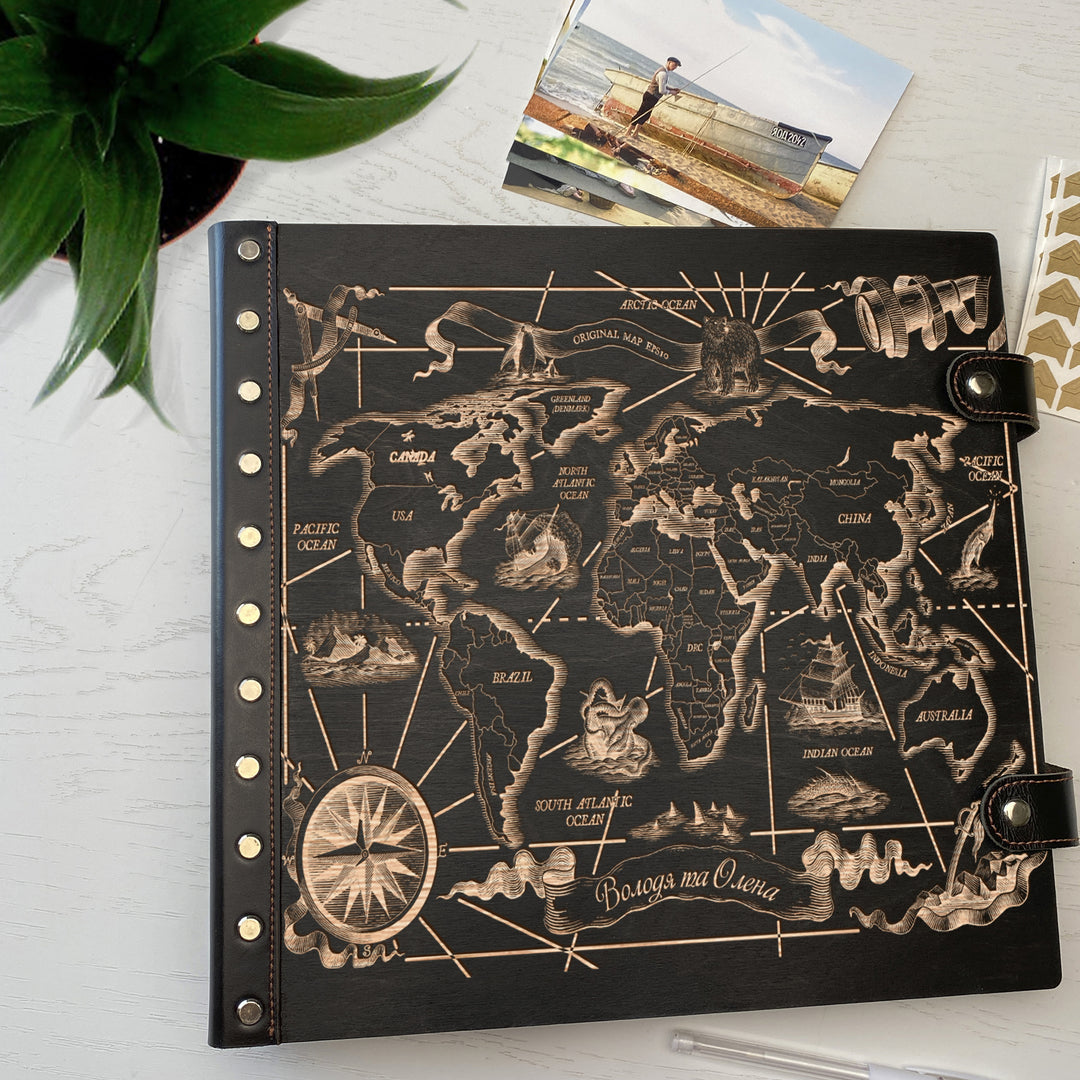 Personalized photo album with leather cover and My World engraving photo №4