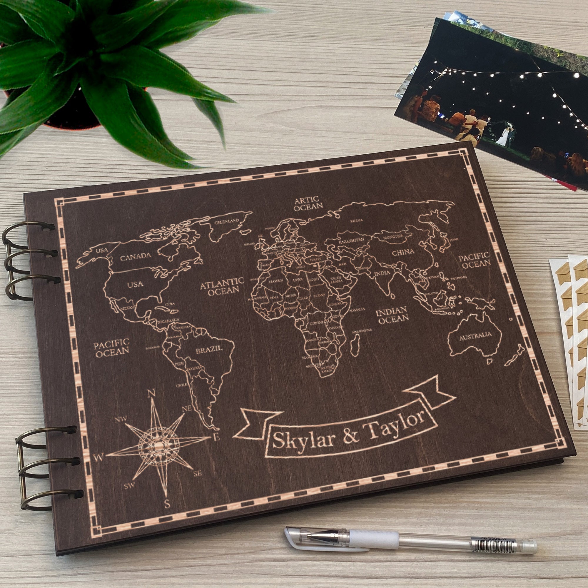 Personalized photo album cover and Zero meridian map engraving