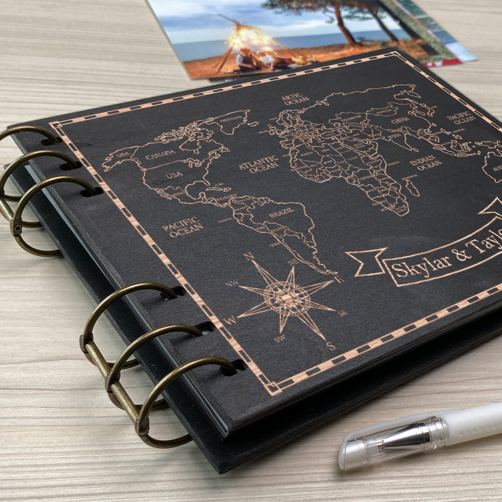 Personalized photo album cover and Zero meridian map engraving