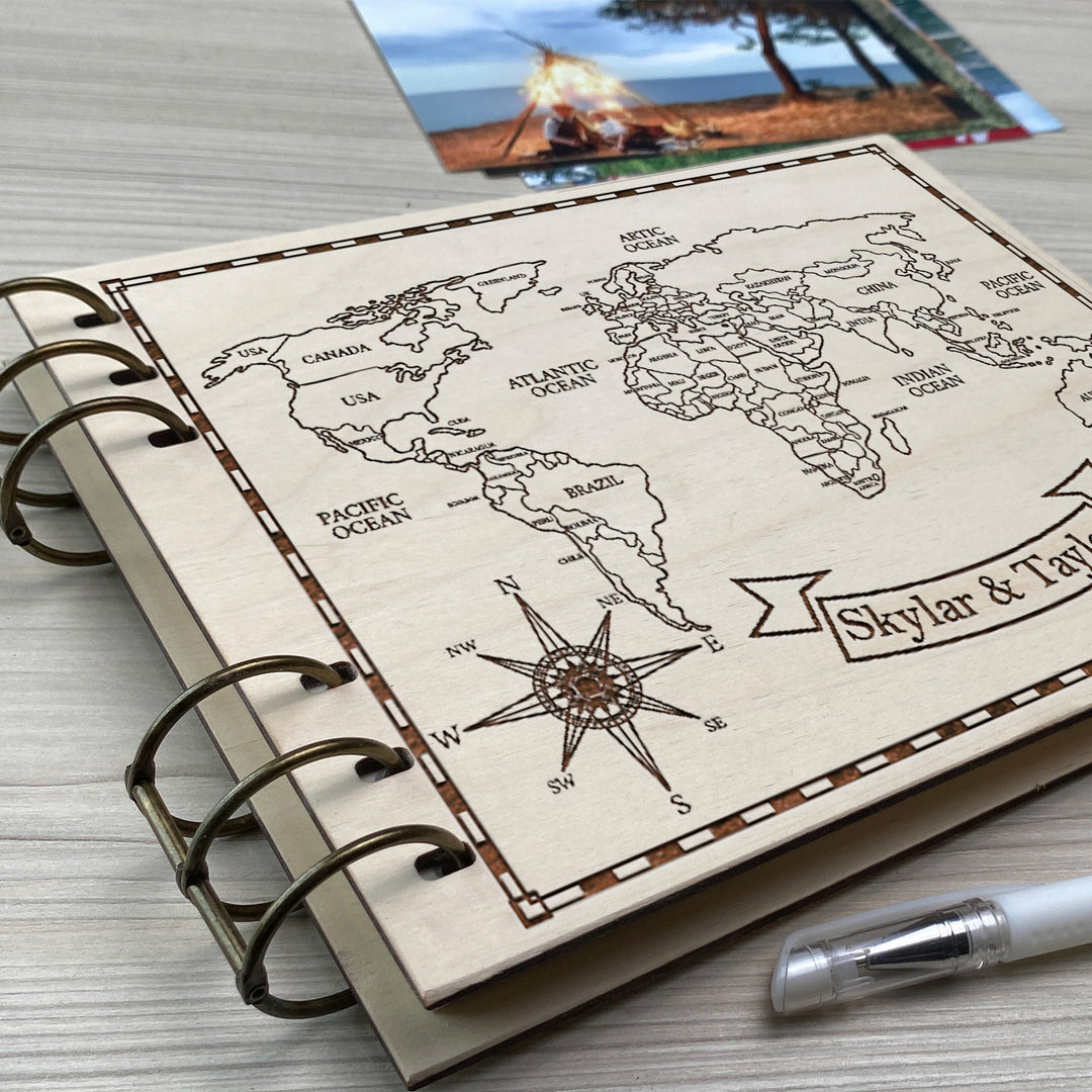 Personalized photo album cover and Zero meridian map engraving photo №2
