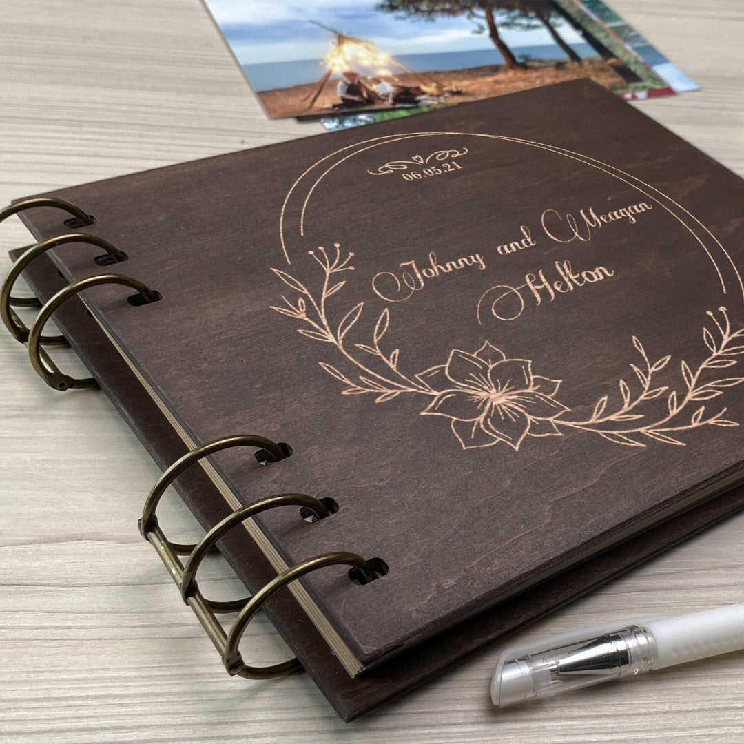 Personalized photo album cover and Flower engraving photo