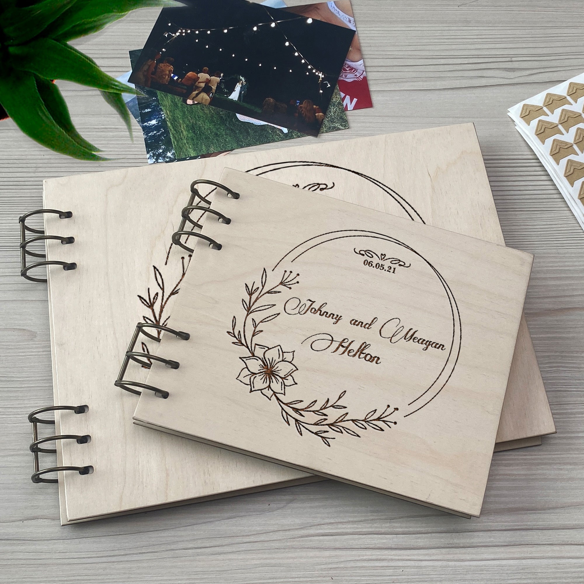 Personalized photo album cover and Flower engraving