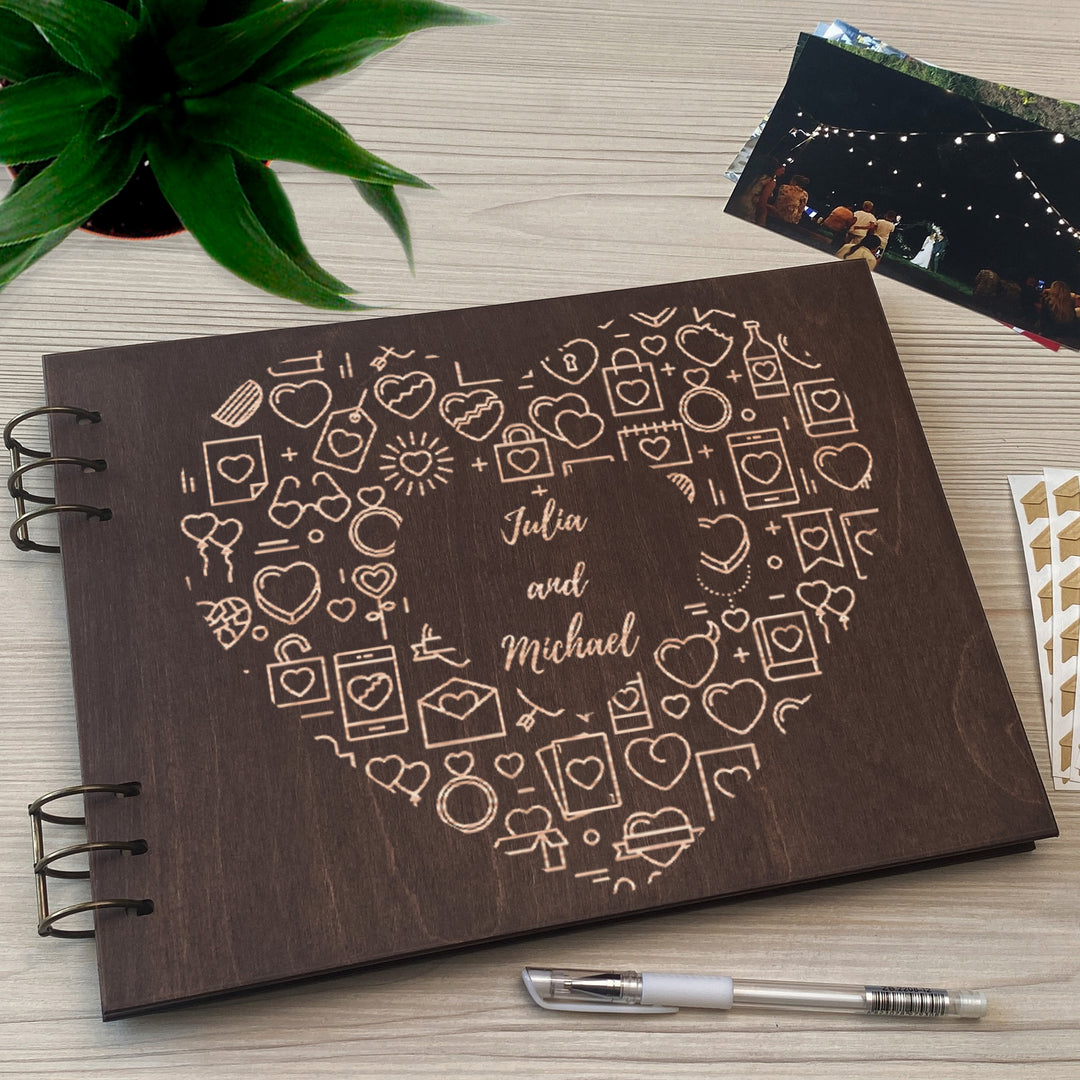 Personalized photo album cover and Hearts engraving photo №4