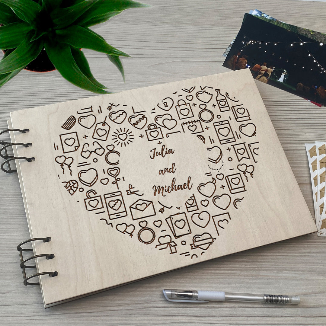 Personalized photo album cover and Hearts engraving photo №2