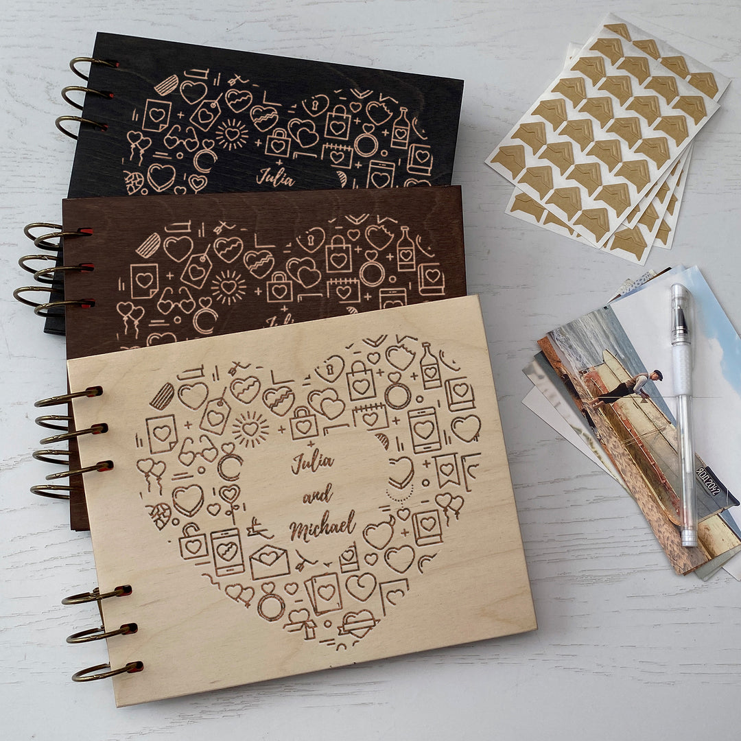 Personalized photo album cover and Hearts engraving photo