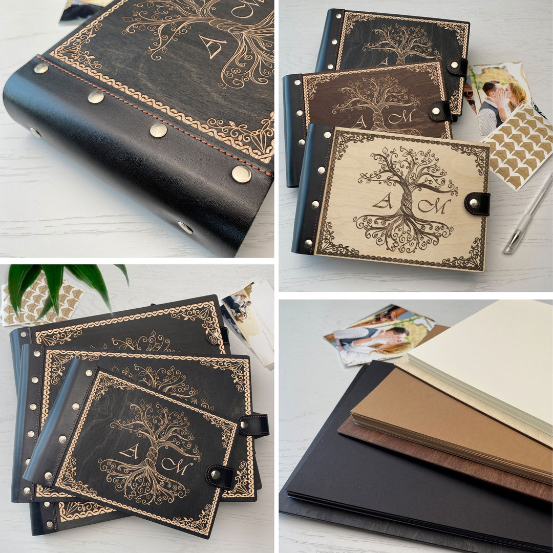 Personalized photo album with leather cover and Wood Life engraving photo №7