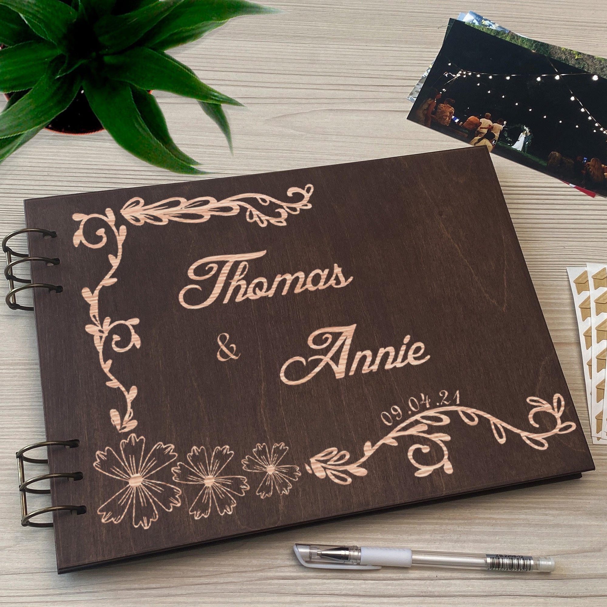 Personalized photo album cover and Family engraving