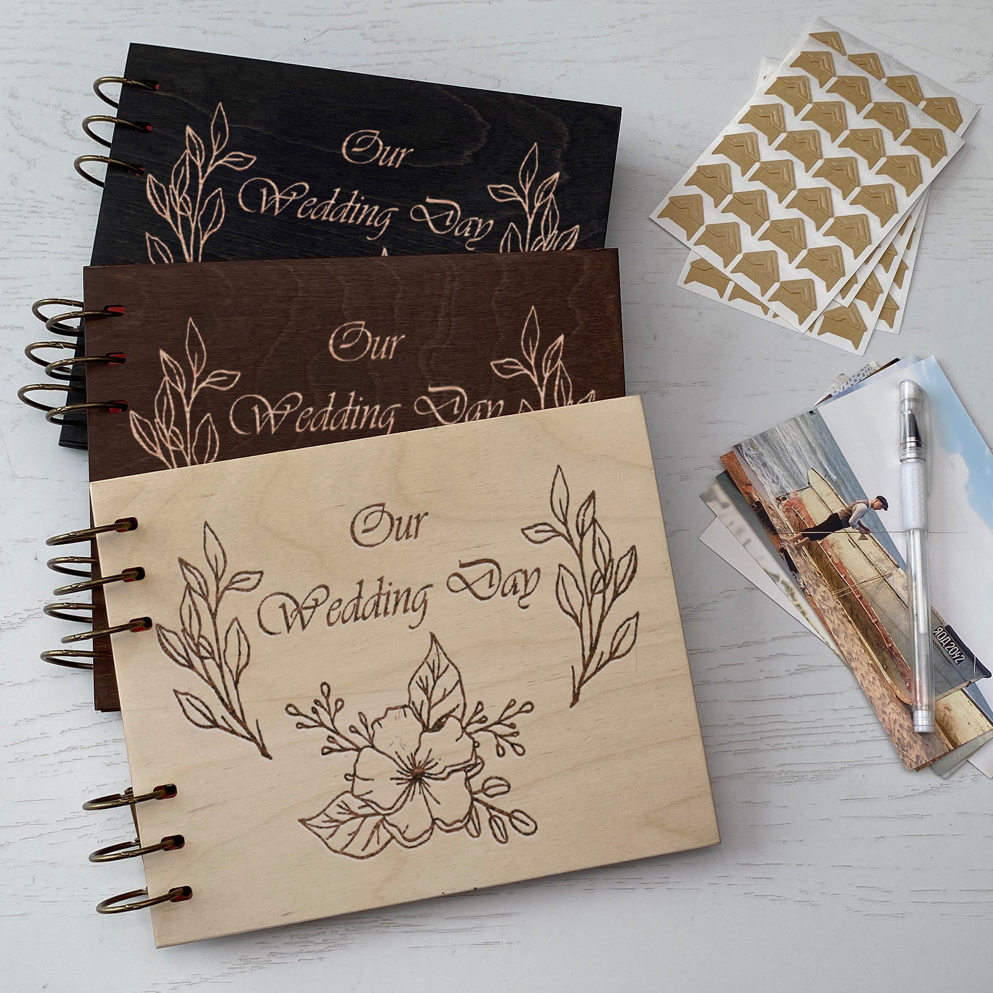 Personalized photo album cover and Wedding day map engraving