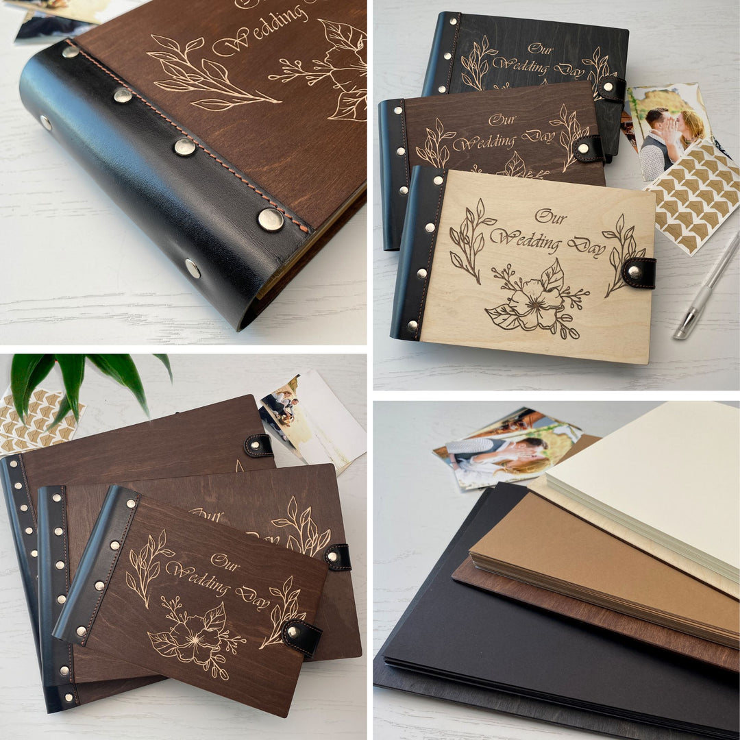 Personalized photo album with leather cover and Wedding day engraving photo №8